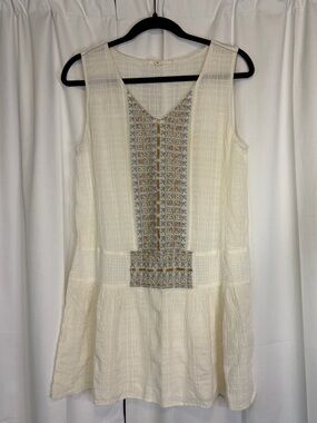 Burning Torch Sleeveless Beige Embroidered Cotton Gauze Blouse. Size Small $168